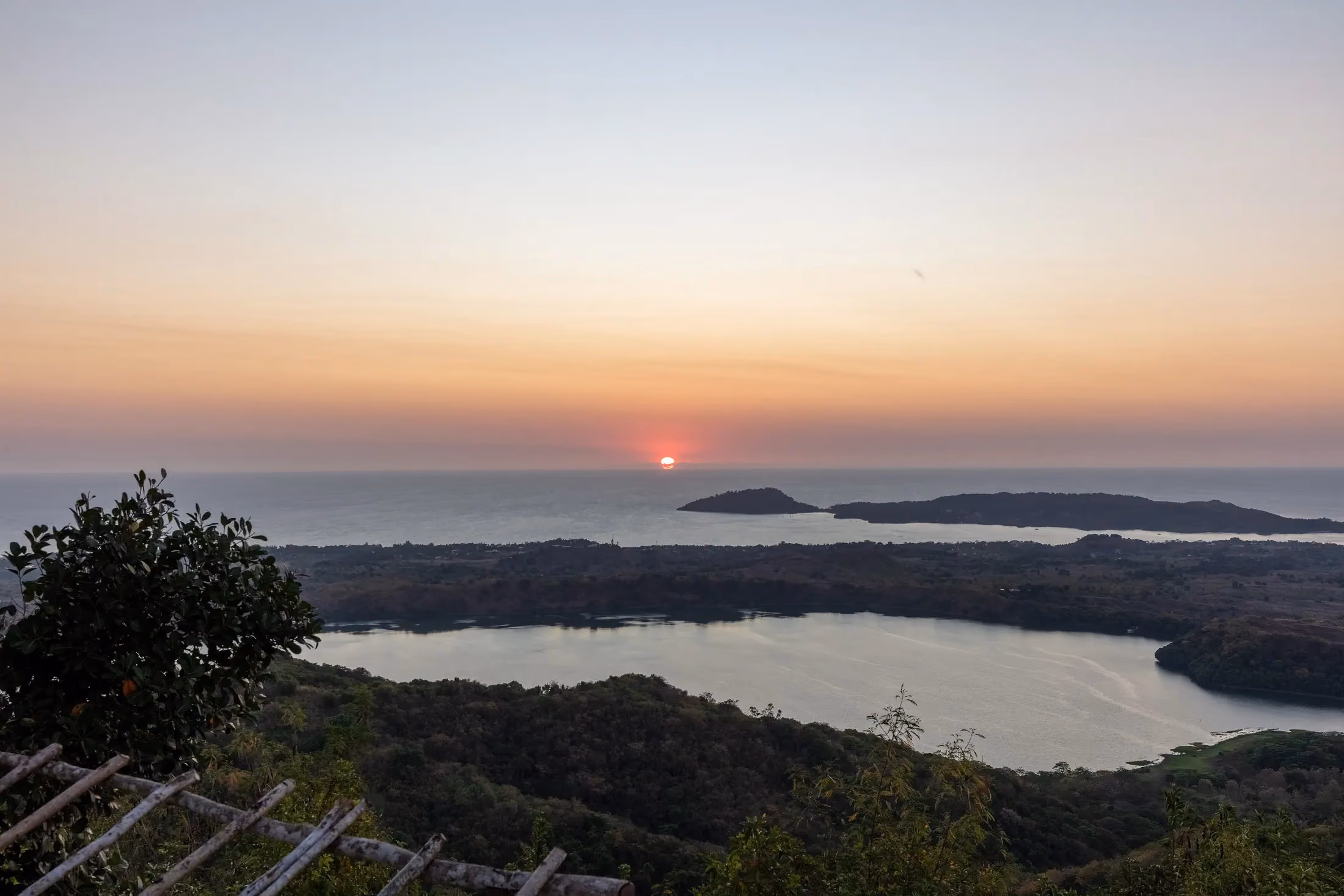 Sunset panorama over the sacred lakes from Mont Passot, Nosy Be