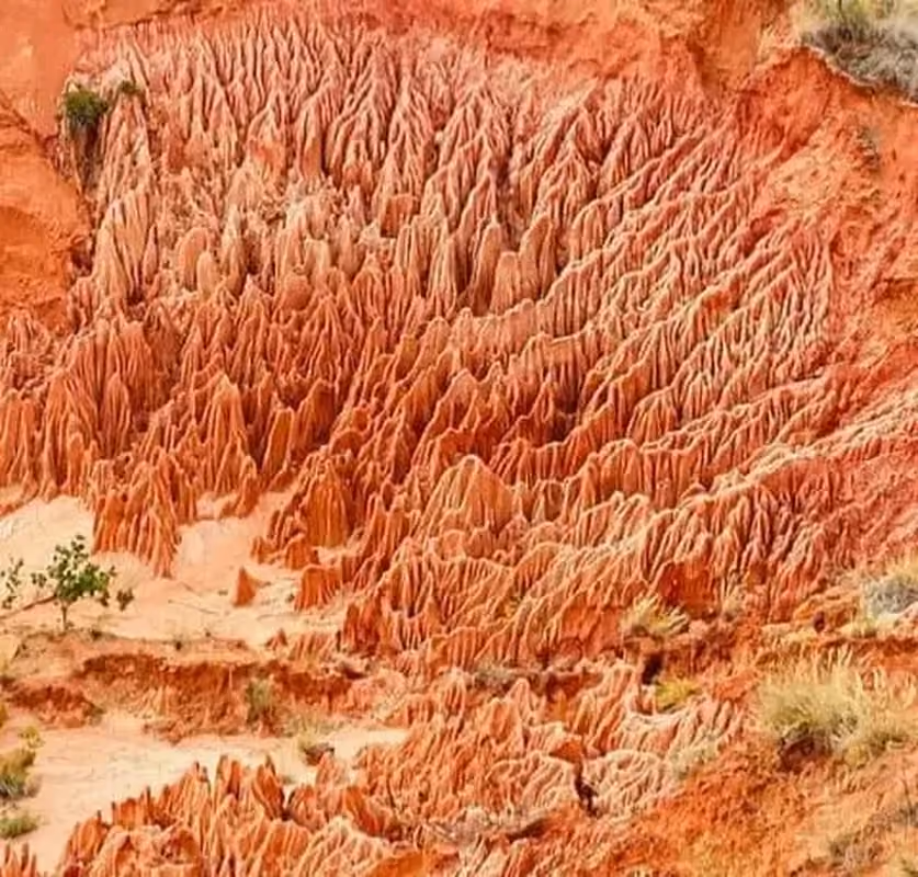 Spires de grès rouge sculptées par le vent et la pluie